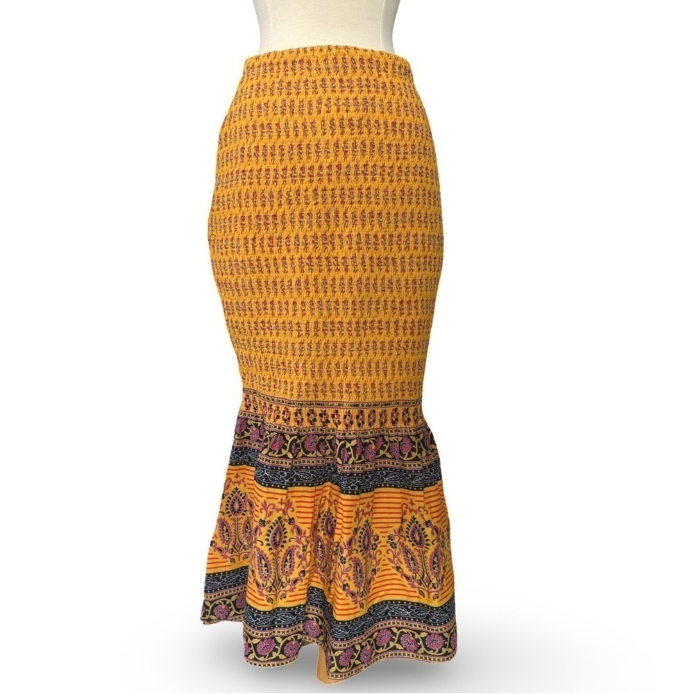 J.Crew Smocked Midi Skirt Yellow Floral Boho Flounce Hem Size 4 NWT - Picture 5 of 10